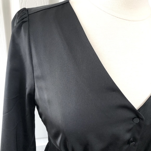 J Crew A-line Black Long Sleeve Satin Midi Dress - Picture 7 of 13